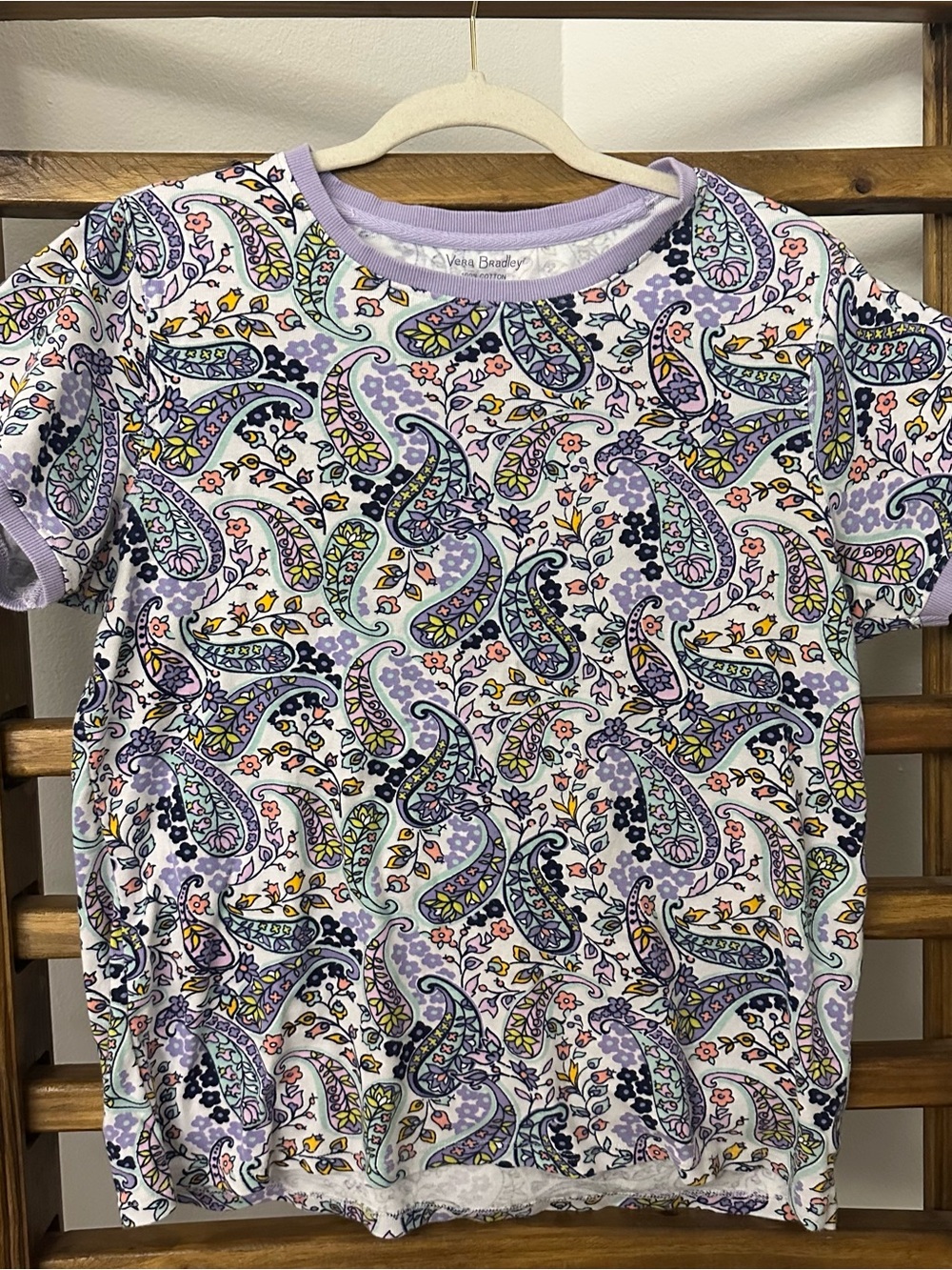 Vera Bradley Lavender Paisley Print Short Sleeve Tee with Multicolor Accents